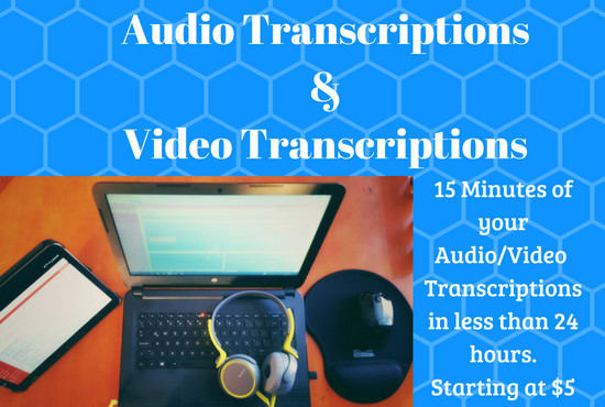 I will transcribe 15 mins of your audio or video files at a low cost