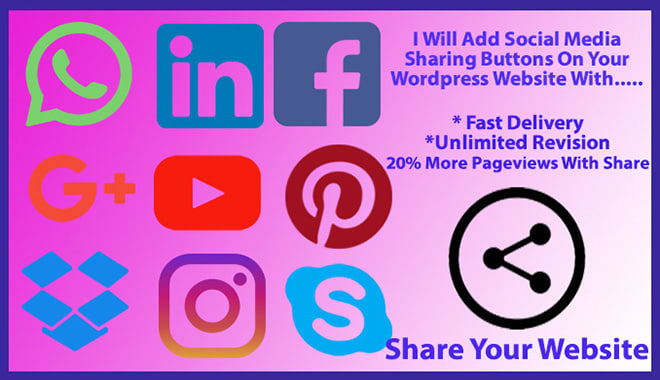 I will add social media sharing buttons on your wordpress website