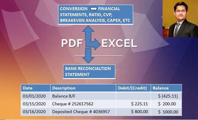 I will convert bank statement from pdf to excel in 24 hrs