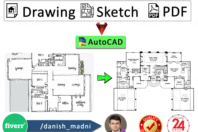 I will convert your PDF or jpeg file to autocad or dwg file