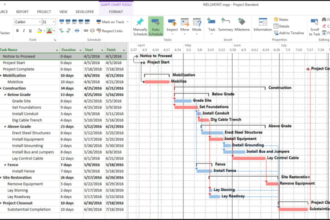 I will create a project schedule or gantt chart on ms project