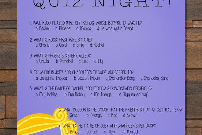 I will create custom made trivia game, printable party quiz