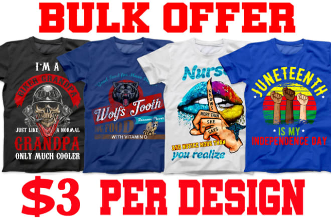 I will create custom trendy print on demand t shirt design in bulk