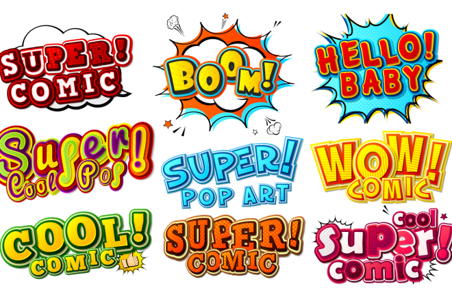 I will create pop art, comic,kids,cartoon words or logo