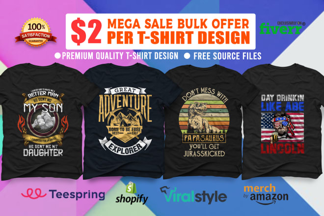 I will create trendy custom or bulk t shirt design for pod business