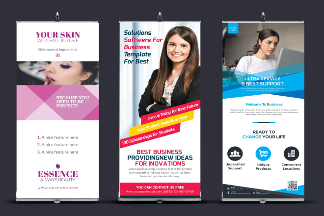 I will design roll up banner, stand banner, retractable banner, pop up banner, backdrop