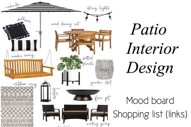 I will design your outdoor patio,make a mood board and shopping list