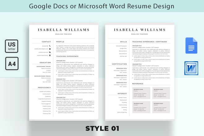 I will design your resume and cv in google docs or ms word