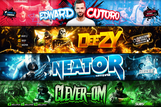I will design youtube banner, twitch, twitter and gaming banner