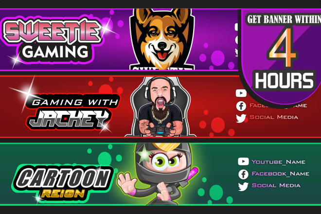 I will design youtube banner,gaming banner logo for twitch,twitter