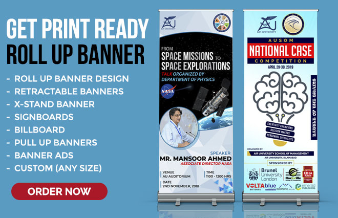 I will desihig high quality roll up banner, pull up banner design for your needs