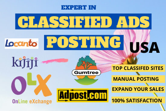 I will do 60 classified ads posting on top sites in USA