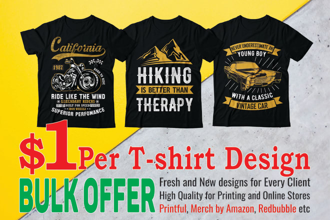 I will do bulk t shirt designs for merch, printful and teespring