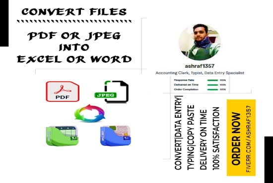 I will do conversion for your PDF or jpeg files into excel or word