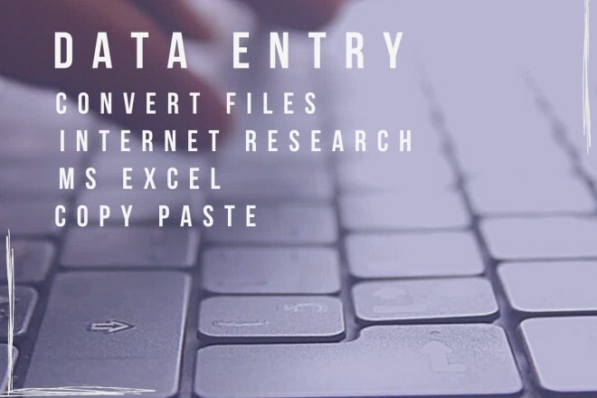 I will do data entry, internet research, pdf to any files, and web research