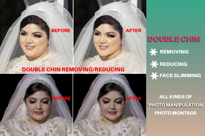I will do double chin removing,reducing,face body slimming photo montage