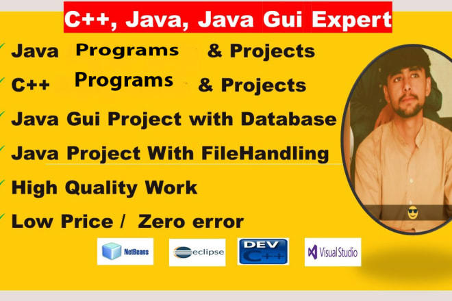 I will do java, cpp, javafx, java swing programming project with gui and database