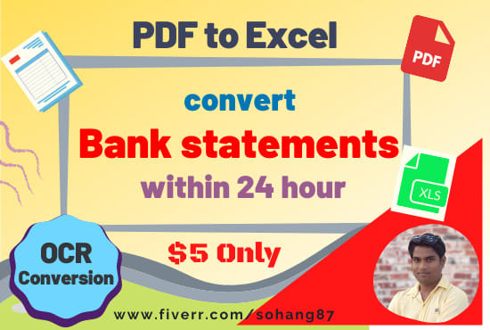 I will do ocr bank statement PDF, jpeg, scan to editable word, excel within 24 hour