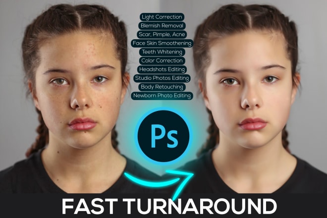 I will do photo retouching editing and touch up photo in photoshop in 3 hours
