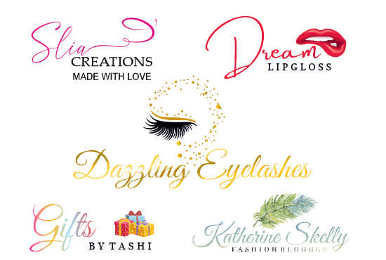 I will do watercolour feminine logo for eyelashes boutique lip gloss and cosmetics