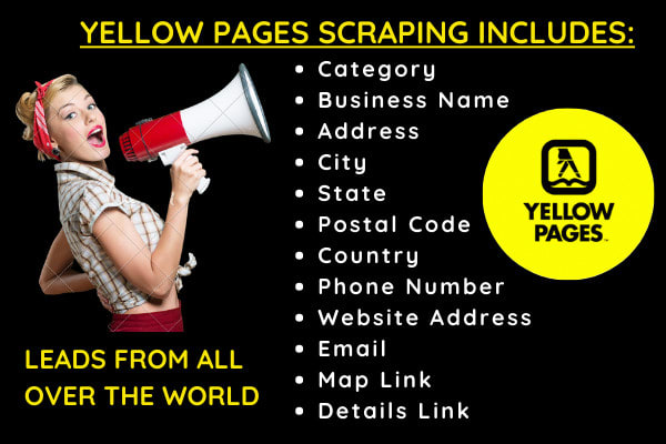 I will do yellow pages data scraping yp scraper with emails