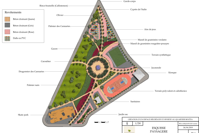 I will draw 2d landscape site plan with fine details