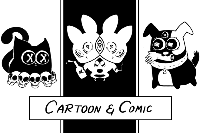 I will draw a cute cartoon or comic strip based on your idea