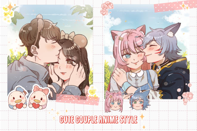 I will draw a cute couple in anime style