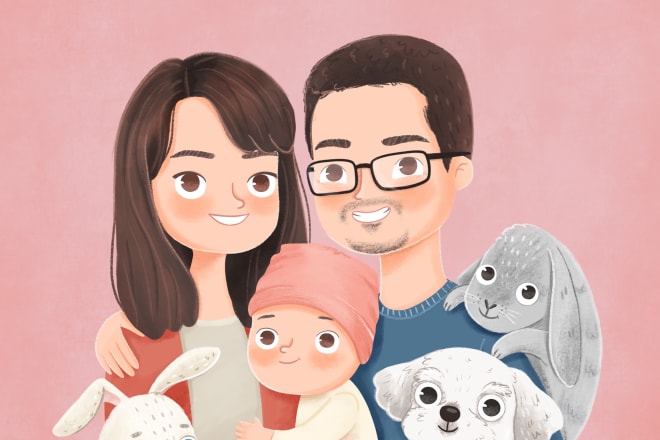I will draw a cute custom family portrait illustration