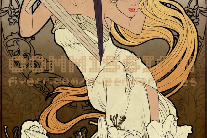 I will draw an art nouveau illustration with your character