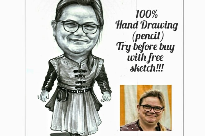 I will draw black and white caricature with a pencil