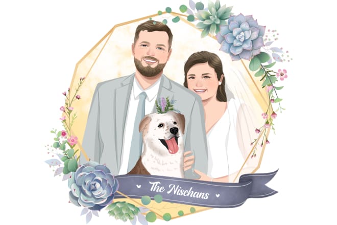 I will draw cute couple, family and wedding portrait illustration
