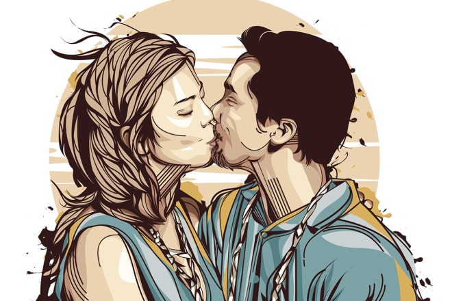 I will draw romantic couple vector illustration from a photo