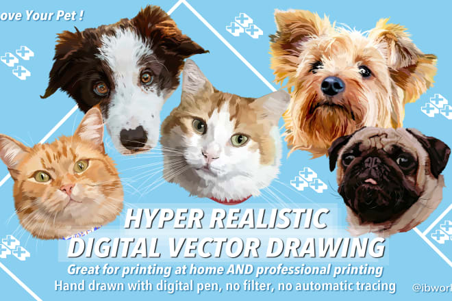 I will draw vector illustration dog cat animal pet cartoon portrait