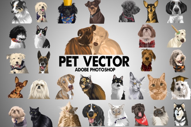 I will draw your cat, dog, or any pet into vector portrait using adobe photoshop