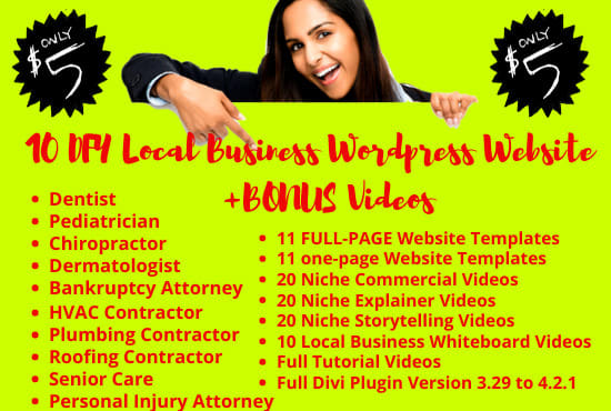 I will give you 10 local niche readymade wordpress website with bonus