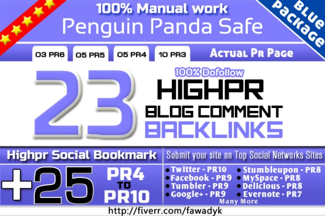 I will manually 23PR6 Blog Comment and 25social BackLinks