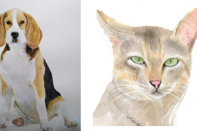 I will paint your pet as a cute digital or watercolor portrait art