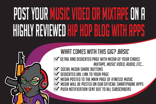 I will post your music video or mixtape on a highly reviewed hip hop blog with apps