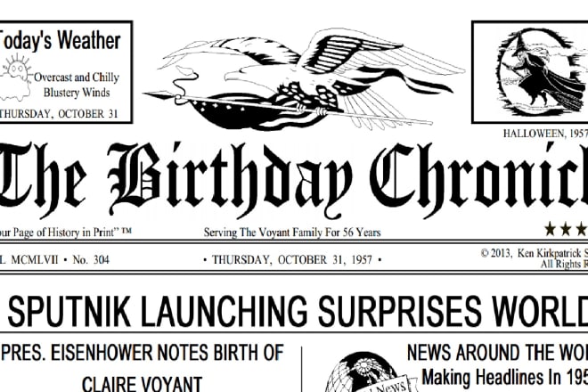 I will send a gift newspaper front with genuine news from the day you were born