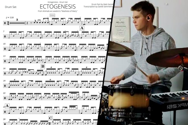 I will transcribe the drum part of any song to sheet music or midi