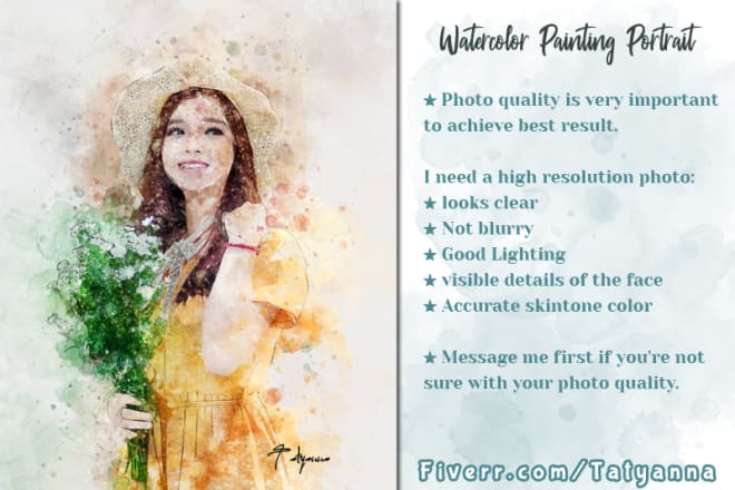 I will turn your photo into watercolor painting portrait