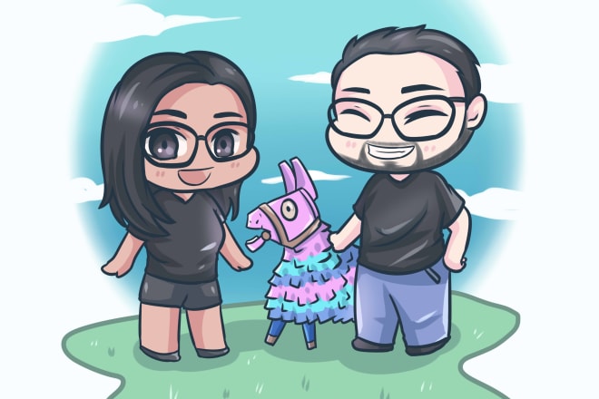 I will turn your portrait into cute chibi couple illustration