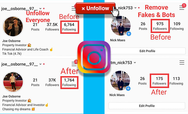 I will unfollow instagram followings and remove fake followers