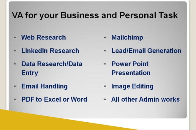I will virtual assistant for your personal and business task
