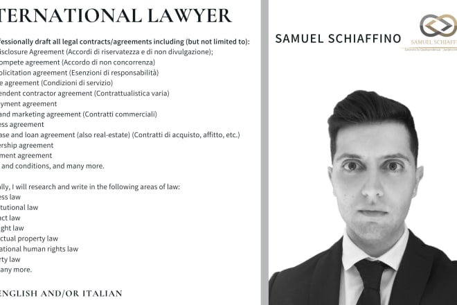 I will write legal letters, contracts, and agreements available in english and italian