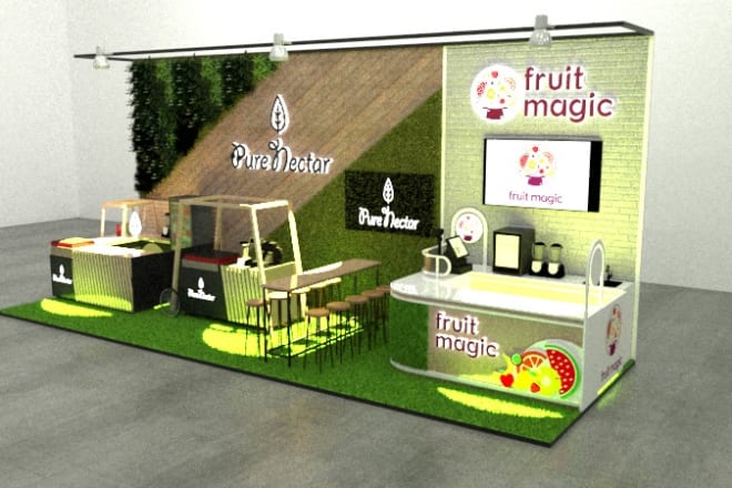 I will 3d event booth design, 3d mall cart or mall kiosk
