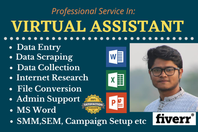 I will be your expert virtual assistant for data entry, web research job
