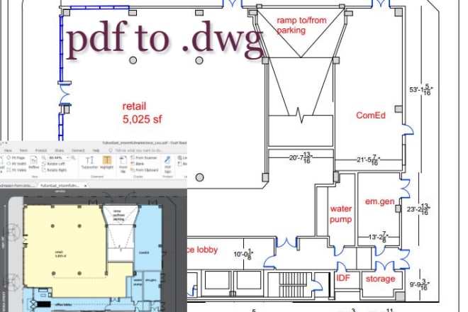 I will convert pdf jpg or hand sketch into dwg or dxf autocad file