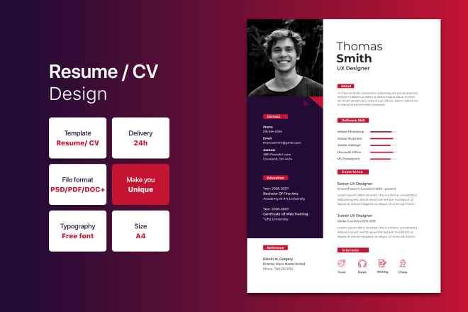 I will design a creative graphic resume CV